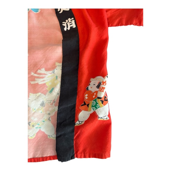 VTG Toddler Child’s Japanese Kimono-Style Happi Coat Robe Red Black No Belt - Picture 3 of 11